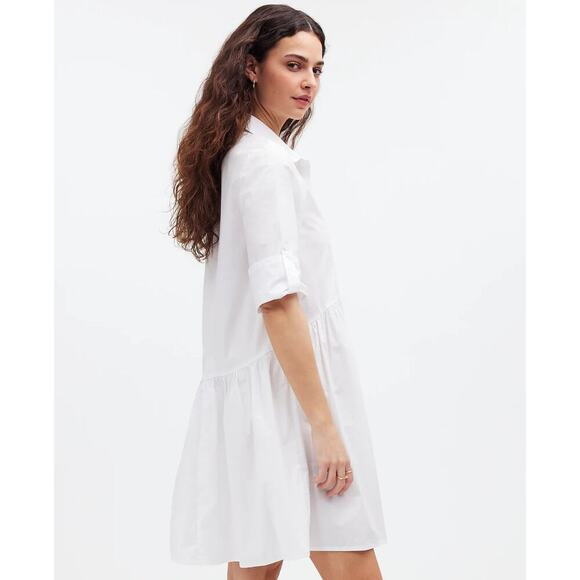 NWT Madewell Button-Front Mini Shirtdress in Poplin White Size Medium - Picture 2 of 8